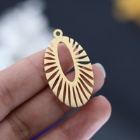 3pcs New Trendy Sun Rays Oval Stainless Steel Pendant Charms for Jewelry Making Necklace Earrings Handmade Craft diy Accessories
