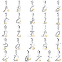 Fashion Silver-Plated Golden Heart Shape 26 Letters Pendants Fit Qikaola 925 Original Bracelets DIY Birthday Jewelry Gifts