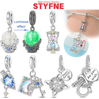 Exquisite 925 Silver Colored Dream Charm Blue Zircon Magic Potion Rotating Hourglass Beads for Fashion Jewelry Gift Diy Bracelet