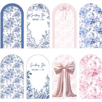 LS Custom 2-Sided Pink Blue Flowers Bow Wedding Bridal Shower Birthday Covers Chiara Arch Background Decor Backdrop Photo