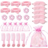 2-12 Sets Spa Party Gift Set Pink Mesh Bag Bow Comb Plush Headband Eye Mask Scrunchies Pajama Bridesmaid Gift