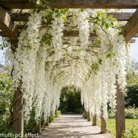 Artificial White Wisteria Fake Flowers - Realistic White Green Blossoms, Durable Plastic Hanging Ivy, for Wedding Decor Arches