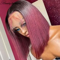 2026 New Product Pink Ombre Colored Short Bob Human Hair Wigs For Women HD High Gloss Lace Frontal Wig Wear And Go For Women