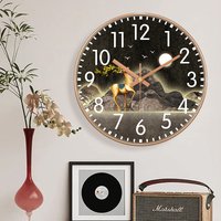 Vintage Quartz Wall Clock Golden Deer Moon Mountain Dial ABS Frame Wall Watch For Living room Kitchen Office Stylish Home Decor