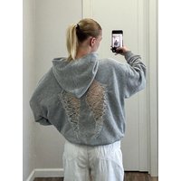 Damska bluza oversize z kapturem, z koronkowymi anielskimi skrzydłami i wycięciem na plecach, luźna bluza z długim rękawem w stylu Y2K, codzienna bluza z kapturem dla kobiet.