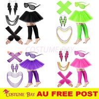 PESENAR Womens Neon 80s Tutu Skirt Fancy Dress 6pcs Accessories Set themed party costume