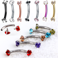 1PC Crystal Eyebrow Piercing Stainless Steel Curved Barbell Banana Earring Lip Belly Button Piercing Daith Helix Body Jewelry