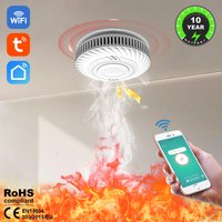 WiFi Function Tuya Smoke Detector With Built-in 10 Year Battery For Home Safety Living Room Kitchen Shop Fire Alarm Smoke Sensor
