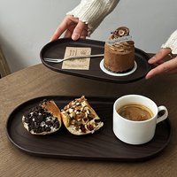 2-Piece Set of Small Oval Trays in Walnut Wood Color, Suitable for Tea Cups, Small Plates, Snacks, Cakes, Café Desserts, Storage Trays, Tea Trays, Christmas and Halloween Table Decorations