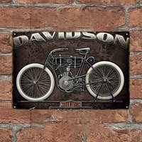 Vintage Davidson Motorcycle Iron Wall Art - Retro Style Metal Hanging Painting with Mechanical Motorcycle Design, Perfect for M
