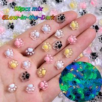50pcs Mix Cat Claw Nail Charms Cartoon Sweet Semi-Transparent DIY Nail Decorations Luminous Nail Art Jewelry For Music Festivals