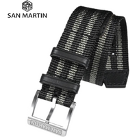 San Martin Watch Band One Piece 20mm Nylon Strap Solid 316L Stainless Steel Logo Pin Buckle Leather Loop Retro Military SN0105 image 4