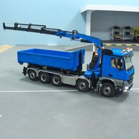 10x10 RC 1/14 Hydraulic Metal Crane Dump Truck Full Dumper Car Model Rear Axle Lifting U-shaped Bucket with Light Sound Machine