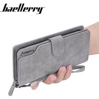 Baellerry Retro Long Wallet for Men Business Soft PU Leather Zipper Card Holder Multi-Slot Phone Bag