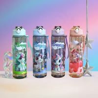 Transparent Cartoon Unicorn Water Bottle, Stylish High-value Design, Lightweight Leakproof Cup with Lanyard, Ideal for Fitness