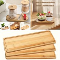 Eco-Friendly Bamboo Tray Non-Slip Multi-Functional Wood Saucer for Coffee Tea Dessert Snack Home Hotel Bathroom Living Room