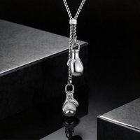 Men's Stainless Steel Boxing Glove Pendant Necklace, Adjustable Drawstring Long Chain Necklace, Creative Fashion Jewelry for Men