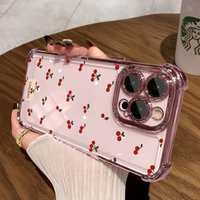 Red Cherry Shockproof Transparent Case For Iphone 17 14 15 16 Pro Max Plus 11 12 13 Pro 16E 17 Air Electroplated Airbag Cover