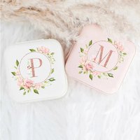 1pc Floral Letters PU Leather Jewelry Box Wedding Gift Ladies Travel Ring Earrings Storage Organizer Multi-grid Jewelry Box