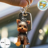 2D Cartoon Yorkie Dog Keychain Cute York Puppy Pendant Flat Acrylic Ornament Charm Hanging Decoration for Bag Festive Party Gift