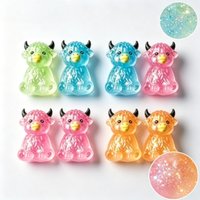 Transparent Glitter Highland Cow Squishy Soft TPR Squeeze Toy Stress Relief Fidget Toy Kawaii Animal Sensory Decompression Gift