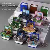 3D Three-dimensional Folding Pop-up Book Decompression Keychain Miniature Scene Mini Magic Schoolbag Pendant Key Chain