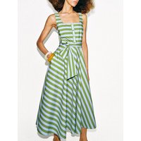 Summer 2026 New Fashion Women's Dress with Belted Stripes Wide Shoulder Strap Midi Dress Long Skirt Daily Wear Other Material...