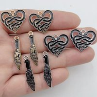 10pcs Halloween dark style couple skull pendant DIY alloy jewelry accessories necklace earrings pendant keychain