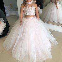SZHNYLW Two Pieces Flower Girl Dresses Halter Sleeveless Cute Kid Gown Puffy Child Dress Baby Girl First Communion