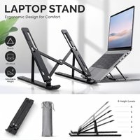 Adjustable Aluminum Laptop Stand, 6-Level Height Foldable & Portable Holder for 8–16” Laptops with Enhanced Ventilation and Heat