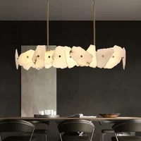 Spanish Marble Round Ceiling Chandelier Alabaster Natural Stone Pendant Light for Living Dining Room Bedroom Decor