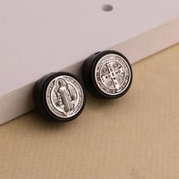 10Pcs Black Green Saint Benedict Coin Beads Christian Exorcism St.Benedict Medal Spacer Beads for Bracelet DIY Making Accessorie