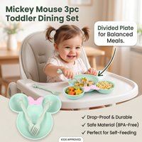 3Pcs Set Lovely Mickey Cartoon Baby Tableware Set Wheat Straw Kids Anti Drop Dinner Plate Bowl Spoon Fork for Baby Girl and Boy