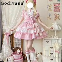 Pink Lolita Dress for Women Clothes New Spring and Summer Sweet Girl's Cute Bow Puff Sleeve Casual Dress Op Vestidos Mujer 2026