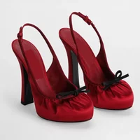 Butterfly Knot Satin Pleated Platform Pumps Sexy Round Toe Slingback Ankle Strap New Arrvials Fashion Women Modern Shoes