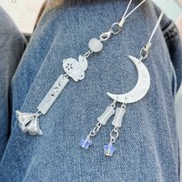 Star Phone Charms Y2K Keychain Fairycore Cute Moon Glass Beads Mobile Strap Phone Chains Women Kawaii Lanyard Jewelry