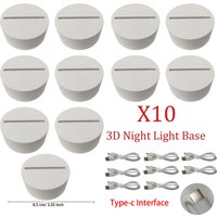 Base de lampe LED de nuit 3D, 10 pièces, Anime Labubu, présentoir décoratif en acrylique avec câble de Type c, support de 7 couleurs