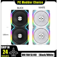 LIAN LI UNI Fan SL140 V1 Modular Computer Water Cooling Radiator Fan 140MM,Cableless PWM Control 5V ARGB Black White, 2Pcs/pack