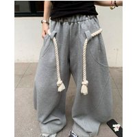 Street Casual Sports Pants Mens Womens New Autumn Thick Rope Drawstring Trendy Hip Hop Wide Leg Trousers College Loose Sweatpant