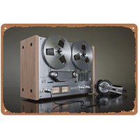 1c,Gray And Brown Reel to Reel Tape Recorder, Retro, Music, Headphones Vintage Poster es Retro Vintage Metal Sign for Home Bar P