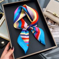 New Colorful Stripes Luxury Square Silk Scarf for Women Hijab Hair Band Neckerchief Female Satin Shawl Headband Fashion Bandana