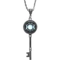 Fashion Classic Triple Moon Goddess Five-pointed Star Glass Key Pendant Necklace for Women Trendy Retro Jewelry Accessories Gift