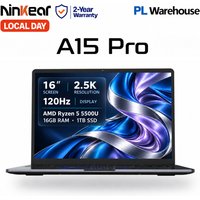 Ninkear A15 Pro Laptop 16GB RAM 1TB SSD 16 Cali Ekran IPS 2.5K 120Hz AMD Ryzen 5 5500U Windows 11 podświetlana klawiatura WiFi 6 czytnik linii papilarnych do pracy nauki multitaskingu