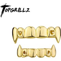 TOPGRILLZ Gold Silver Plated HIP HOP Teeth Grillz 6 Top & 6 Bottom Grills Set With silicone Real Shiny Vampire Tooth Sets
