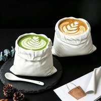 1/2PCS Ceramic Coffee Cup Heat-resistant 450ML Water Cup Cloth Bag Mug Hand-crafted Non-slip Espresso Cup Office Essentials