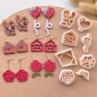 8pcs Valentine's Days Rose Flower Polymer Clay Cutters Love Envelope Balloon Pottery Clay DIY Earring Embossing Jewelry Tools