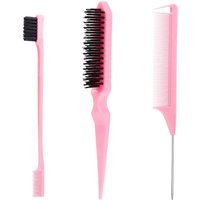 3Pcs Slick Back Hair Brush Set Teasing Hair Brush Triple Teasing Comb Rat Tail Combs Edge Brush Hair Tail Tools Braid Tool Loop