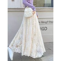 Retro Elastic Lace Half Skirt Slimming Base Layer Spring Summer High Waist A-Line Skirt Casual Style Women's Fashion