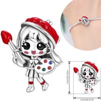Orstarry 925 Sterling Silver Painter Girl Cartoon Character Beads Original Pendants Bracelet Necklace Charm Jewelry DIY Gift