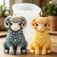 A Little Lamb Silicone Candle Mold Starry Aries Ram Mold Sheep with Star & Gold Lined Craft Mould For Soap Resin Home Decor